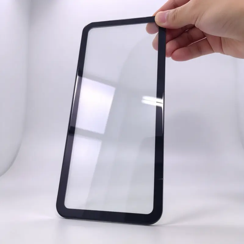 OEM industrial touchscreen HMI cover glass featuring a durable black border design