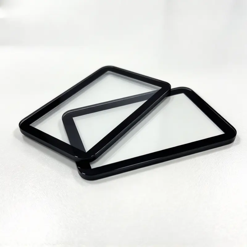 Precision medical device cover glass with custom black silk screen border for display protection