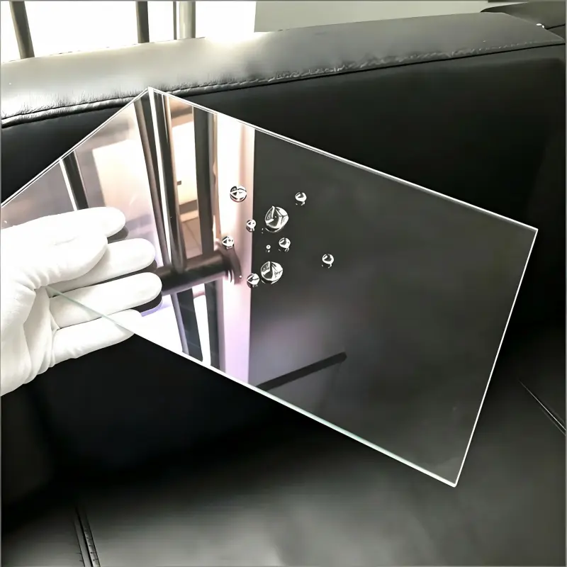 Demonstration of AF anti-fingerprint coating showing superior hydrophobic performance and sharp water beading