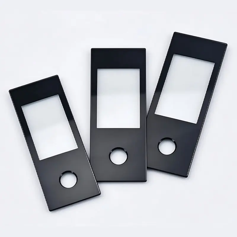 Glass panel with mounting holes and precision cutouts for display and electronic device applications