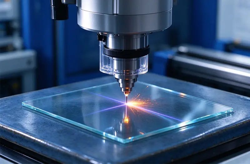 Precision glass drilling process using CNC equipment to create holes in industrial glass